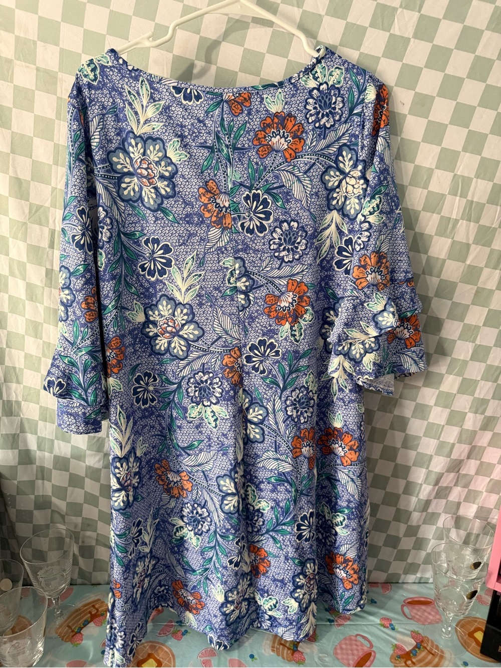 Ruby Rd. Blue Floral Asymmetrical Ruffle Dress - Picture 4 of 4